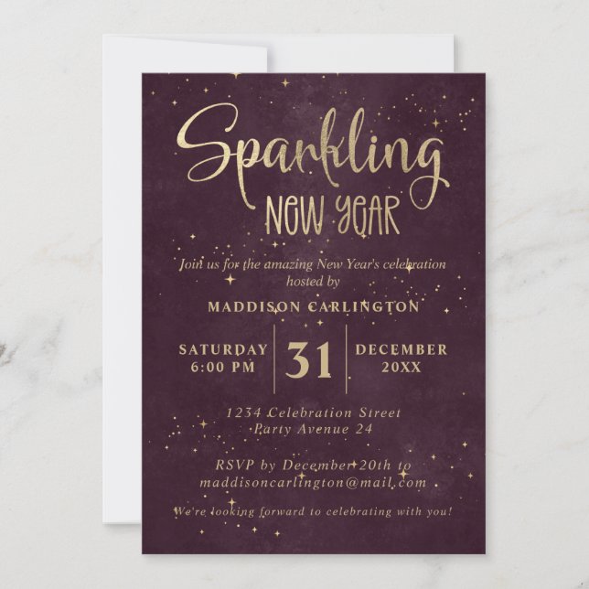 Invitation Deep Red And Gold New Year's Party (Devant)