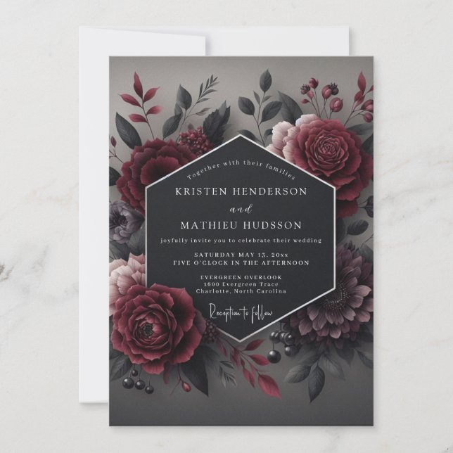 Invitation Deep Red Bloom Romance Wedding (Devant)