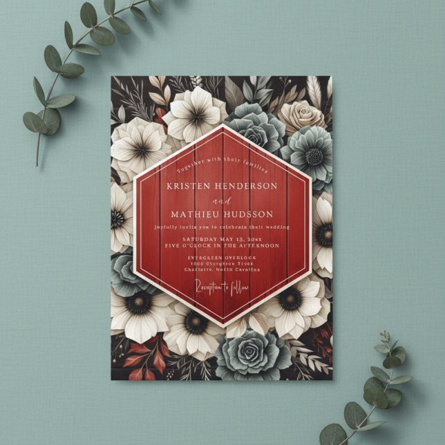 Invitation Deep Red Botanical Opulent Wedding (Créateur téléchargé)