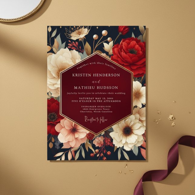 Invitation Deep Red Botanical Opulent Wedding (Créateur téléchargé)