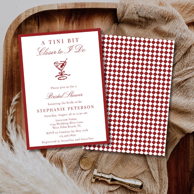 Invitation Deep Red Checkered Old Money Martini Bridal Shower (Créateur téléchargé)