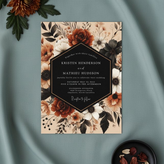 Invitation Deep Red Floral Autumn Romance Wedding (Créateur téléchargé)