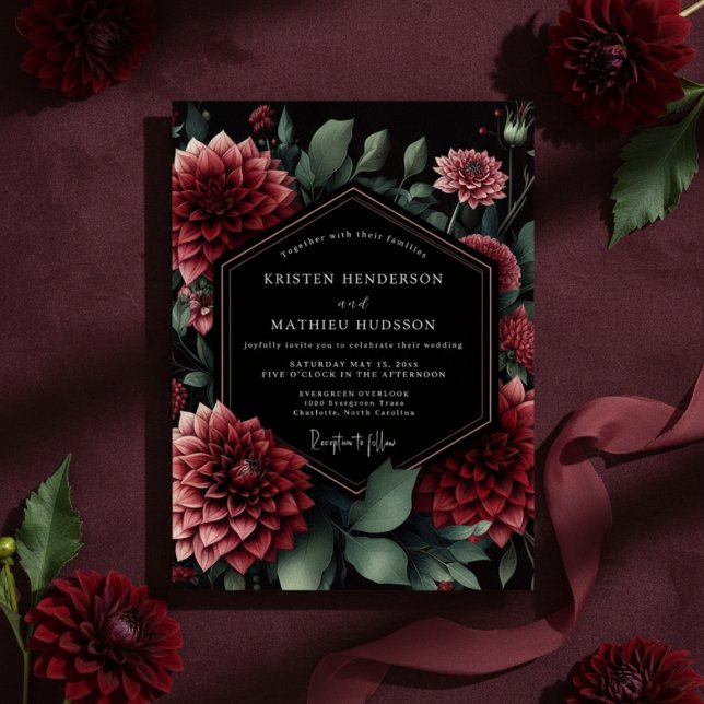 Invitation Deep Red Floral Moody Wedding (Créateur téléchargé)