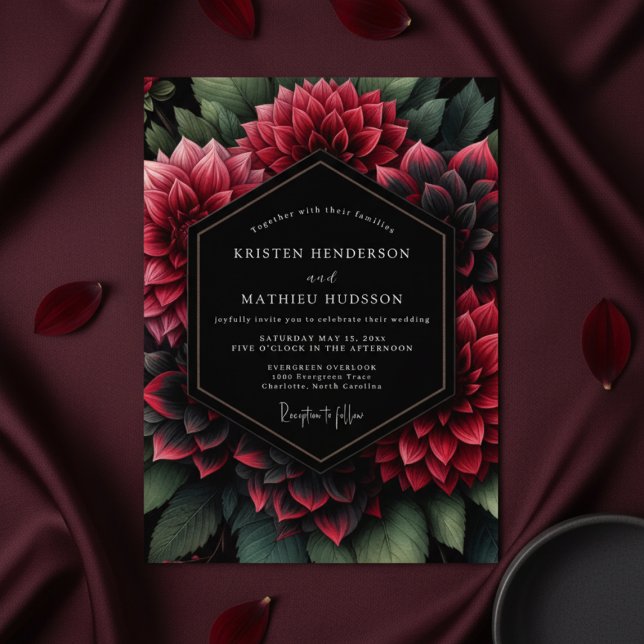 Invitation Deep Red Floral Opulent Wedding (Créateur téléchargé)