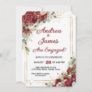 Invitation Deep Red & Gold Frame Roses