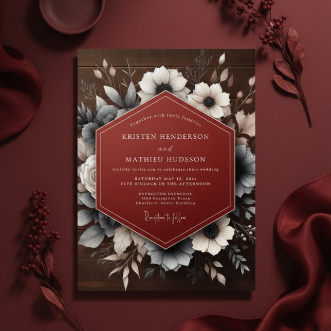 Invitation Deep Red Moody Floral Wedding (Créateur téléchargé)