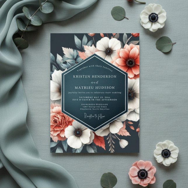 Invitation Deep Teal Floral Bloom Wedding (Créateur téléchargé)