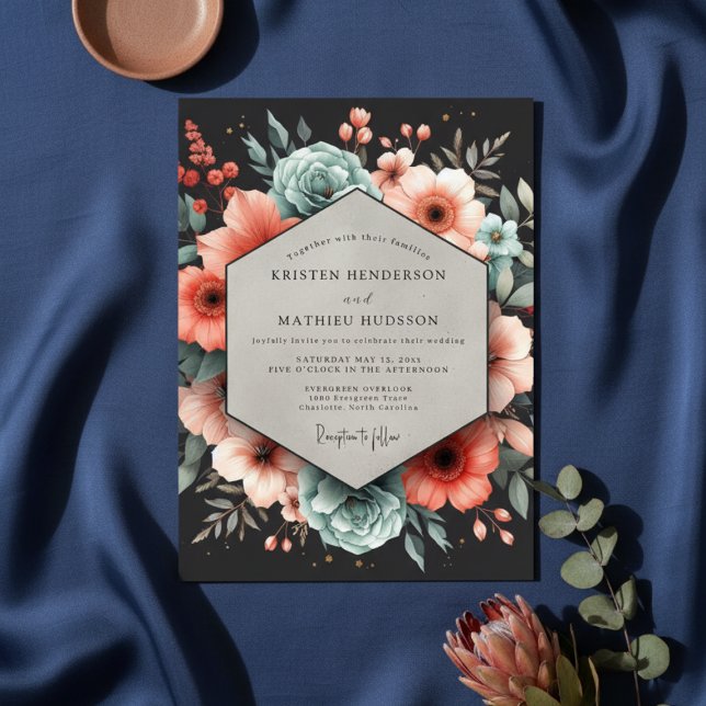 Invitation Deep Teal Floral Elegance Wedding (Créateur téléchargé)