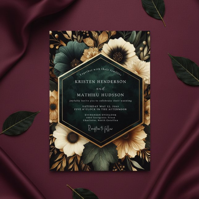 Invitation Deep Teal Floral Opulent Wedding (Créateur téléchargé)