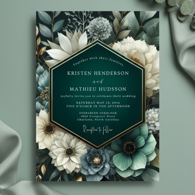 Invitation Deep Teal Lush Bloom Wedding (Créateur téléchargé)