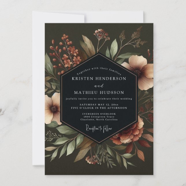 Invitation Deep Teal Moody Bloom Wedding (Devant)