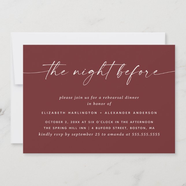 Invitation Deep Wine Red Rehearsal Dinner | The Night Before (Devant)