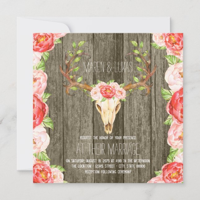 Invitation Deer Antler Bois rustique Mariage du sud-ouest (Devant)