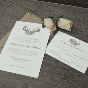 Invitation Deer Antlers Élégant Mariage de bois