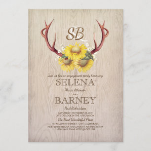 Invitation Deer Antlers et Sunflower Rustic Engagement