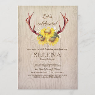 Invitation Deer Antlers et Sunflower Rustique fête d'annivers