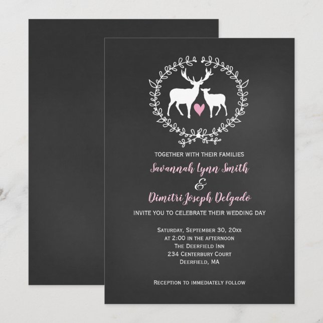 Invitation Deer Buck et Doe Chalkboard Mariage (Devant / Derrière)