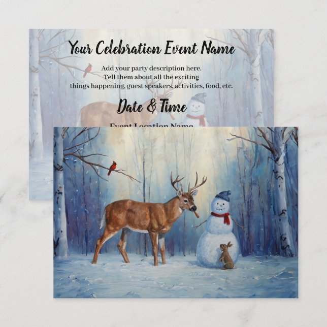 Invitation Deer et Happy Snowman hiver de vacances scène (Devant / Derrière)