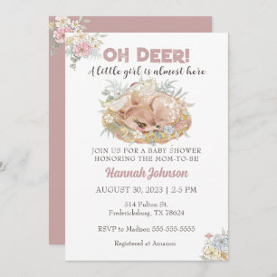 Invitation Deer Floral Automne Baby shower fille bébé