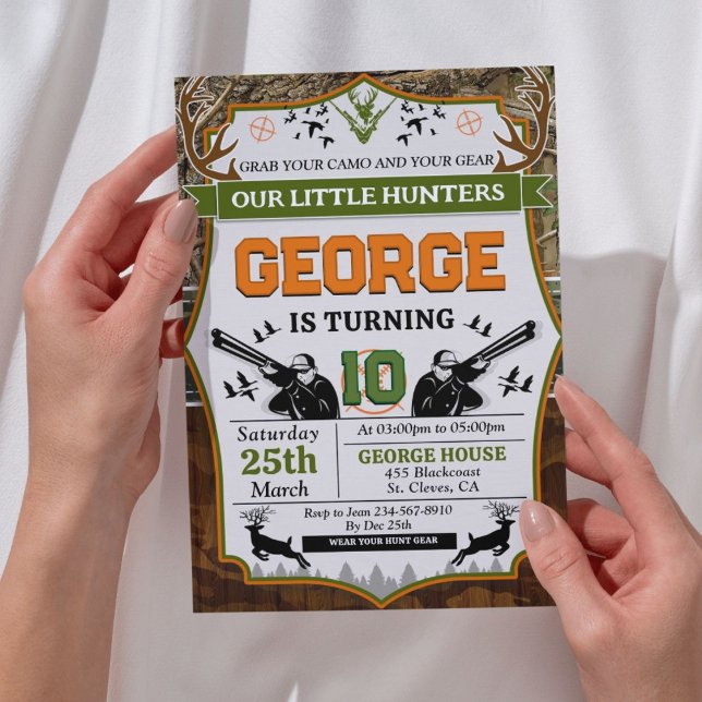 Invitation Deer Hunter fête d'anniversaire (Little Hunter Editable Birthday Party Invitation)