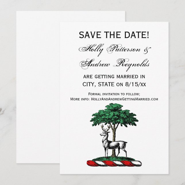Invitation Deer Stag par arbre Heraldic Crest Emblem (Devant / Derrière)