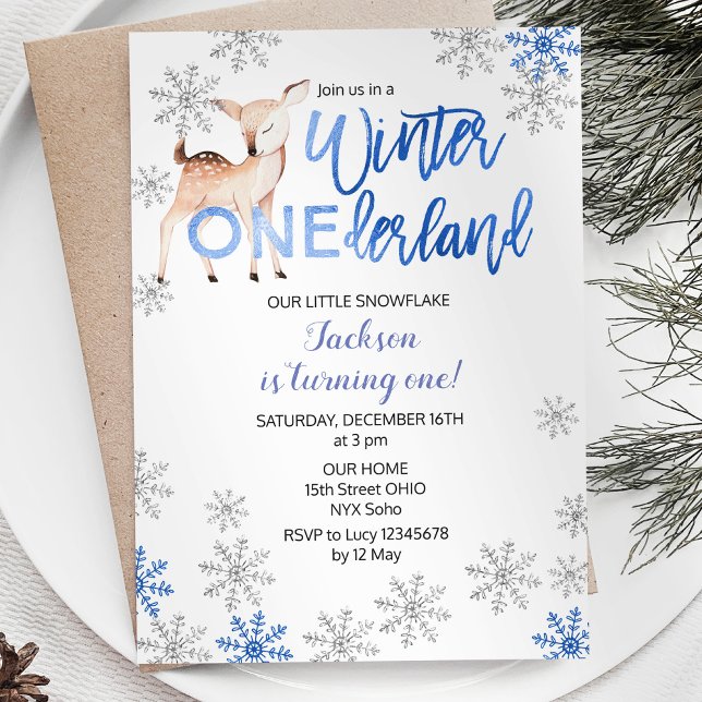Invitation Deer Winter ONEderland Neige Anniversaire Invitati (Créateur téléchargé)