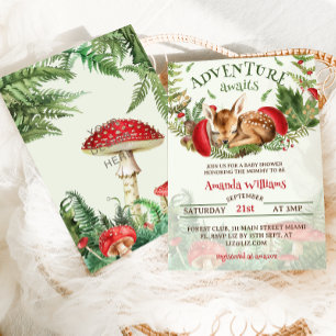 Invitation Deer Woodland Vert Baby shower mignon