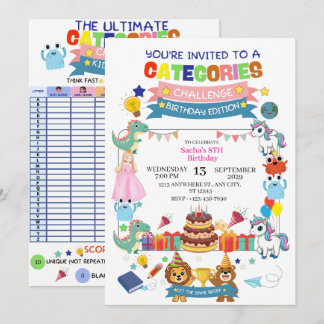 Invitation "Défi Catégories" d'anniversaire intera