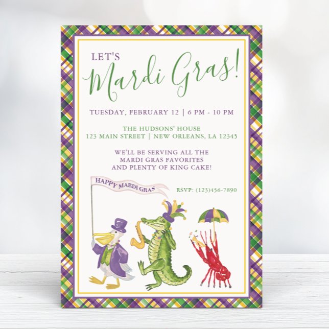 Invitation Défilé d'animaux Mardi Gras à l'aquarelle Fête (Créateur téléchargé)