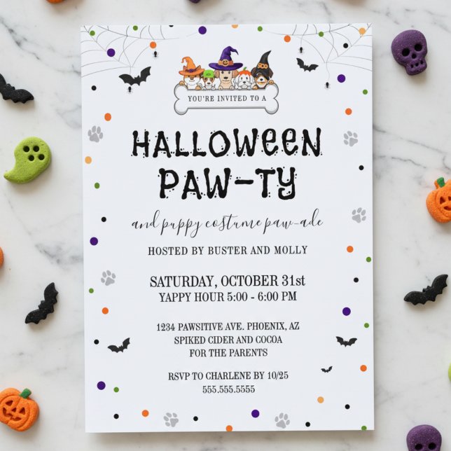 Invitation Défilé de chiots mignons Halloween Dog Pawty (cute dog party halloween costume parade for puppy invitations)