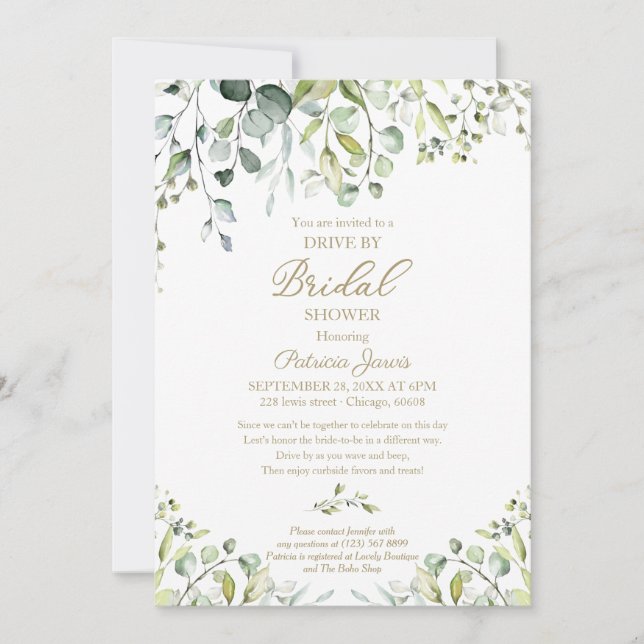 Invitation Défilé de douche de mariée avec verdure d'eucalypt (Devant)