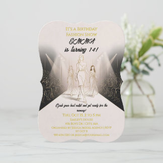 Invitation Défilé de mode de modèles en or pour fête d'annive