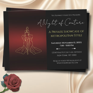 Invitation Défilé de mode luxueux sur catéring bordeaux noir 
