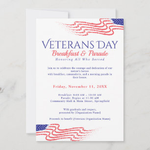 Invitation Défilé du petit déjeuner de la fête des vétérans p