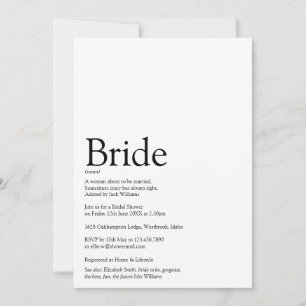 Invitation Définition de la mariée Fête de mariage noir et bl