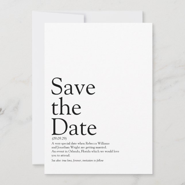 Invitation Définition simple et moderne de la date de sauvega (Devant)