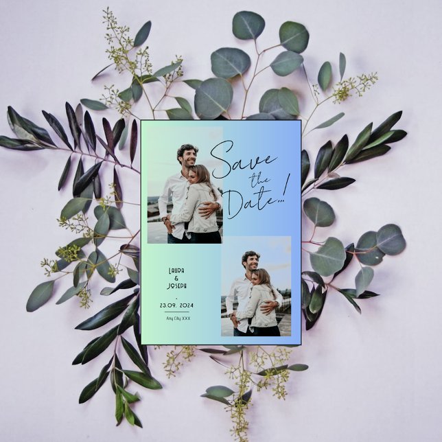 Invitation Dégradé bleu vert de photo moderne pour annonce de (Créateur téléchargé)