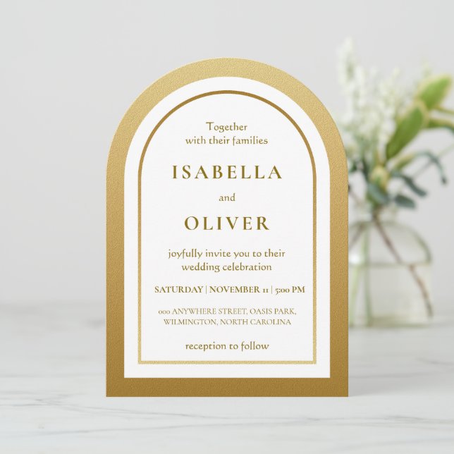 Invitation Dégradé brun doré élégant de mariage (Debout devant)