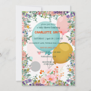 Invitation Dégradé de fleurs de ballon rose mignon shower pou