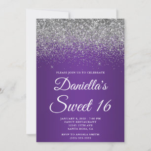 Invitation Dégradé de pourpre royal avec paillettes argentées