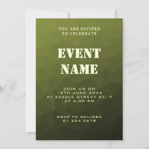 Invitation Dégradé de vert olive de l'armée à motif géométriq