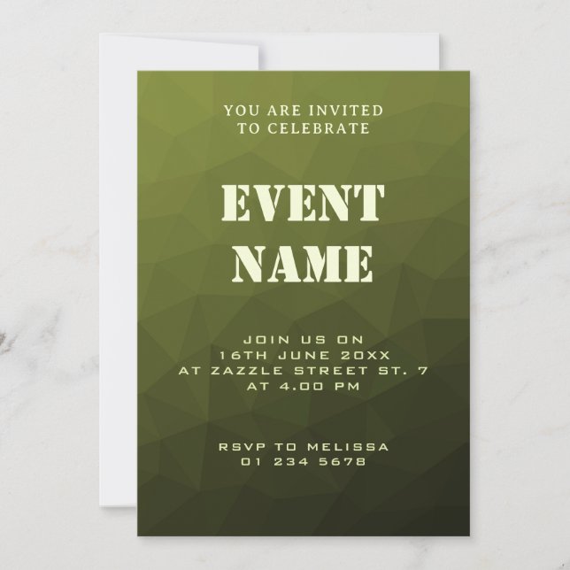 Invitation Dégradé de vert olive de l'armée à motif géométriq (Devant)