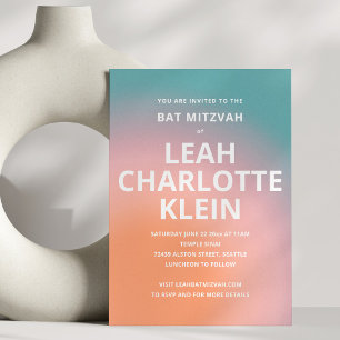 Invitation Dégradé d'ombre sarcelle pêche Bat Mitzvah Nom Gra