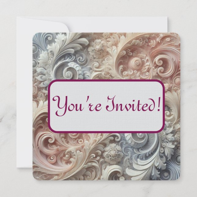 Invitation Dégradé Élégant Motif Dentelle Pastel (Devant)
