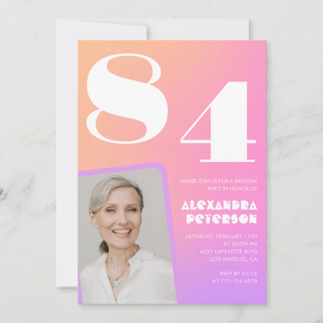 Invitation Dégradé Rétro Rose 84e anniversaire (Devant)