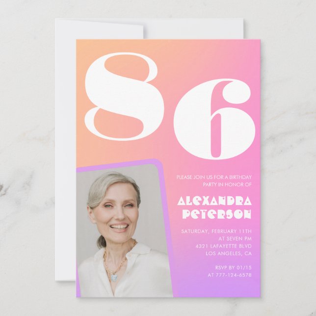 Invitation Dégradé Rétro Rose 86e anniversaire (Devant)