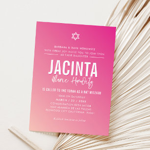 Invitation dégradé rose fuschia bat mitzvah moderne