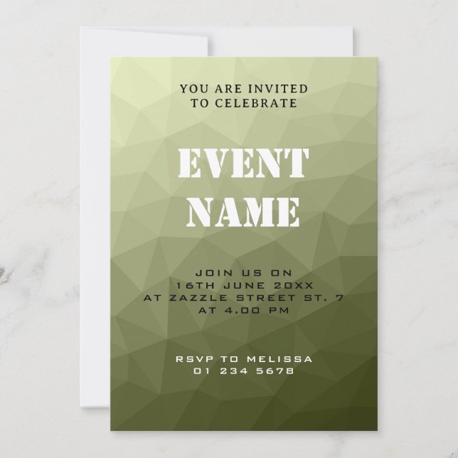 Invitation Dégradé vert clair de l'armée géométrique fête évé (Devant)