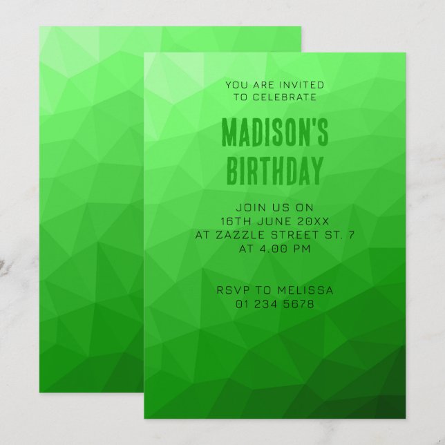 Invitation Dégradé vert clair motif lumineux de maille géomét (Devant / Derrière)