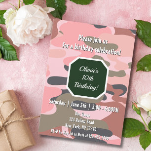Invitation Déguisement d'anniversaire Rose Vert Fille Mignonn